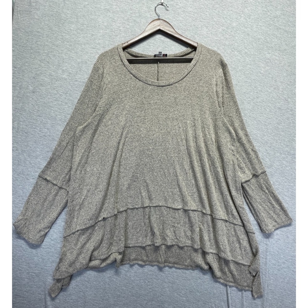 Vision USA Ribbed Knit Tunic Top Womens 2X Heather Gray Asymmetrical Layered Hem